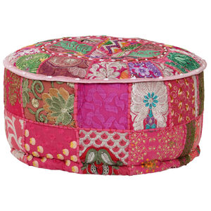 vidaXL Puf redondo de pachtwork algod&oacute;n hecho a mano 40x20 cm rosa