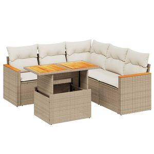 vidaXL Juego de sof&aacute;s jard&iacute;n con cojines 6 pzas rat&aacute;n sint&eacute;tico beige