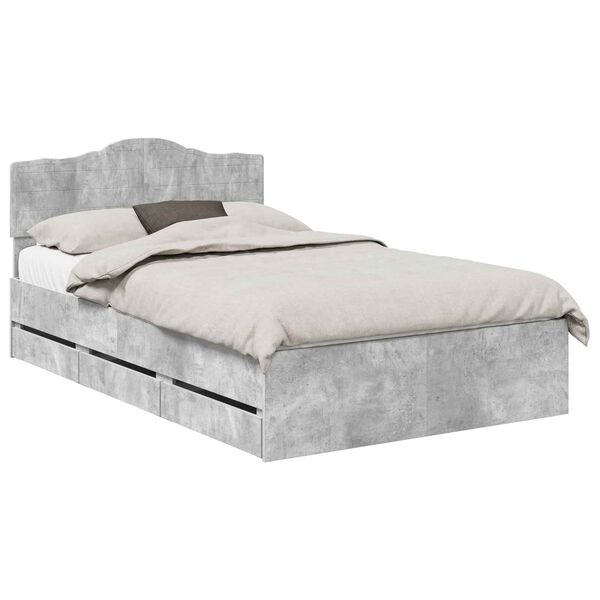 vidaXL Estructura de cama Gris Concreto 120 x 190 cm Madera Ingenieril