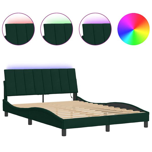 vidaXL Estructura de cama con LED sin colch&oacute;n Hanko terciopelo verde oscuro 140x200 cm