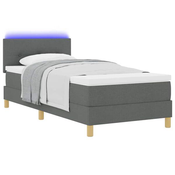vidaXL Cama Box Spring LED con colch&oacute;n Gris oscuro 100 x 200 cm tela