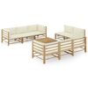vidaXL Set de muebles de jard&iacute;n 9 piezas bamb&uacute; y cojines blanco crema