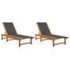 vidaXL Tumbonas 2 unidades madera maciza de acacia y textileno negro
