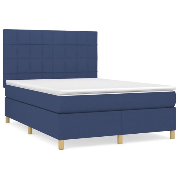 vidaXL Cama box spring con colch&oacute;n tela azul 140x200 cm