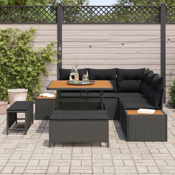 vidaXL Conjunto de sof&aacute;s de jard&iacute;n con coj&iacute;n 8 pcs Negro Polirat&aacute;n