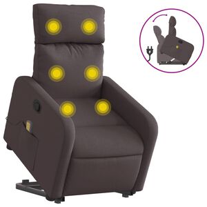 vidaXL Silla de masaje reclinable de pie de tela marr&oacute;n oscuro