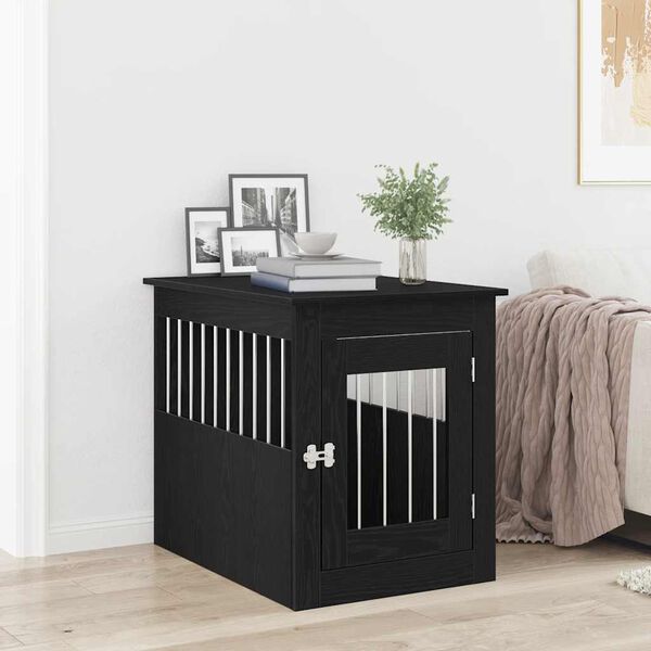 vidaXL Mueble para jaula de perro de roble negro, 55 x 75 x 65 cm, madera de ingenier&iacute;a