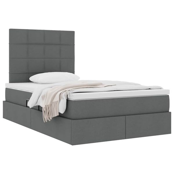 vidaXL Cama con almacenamiento y colch&oacute;n Gris oscuro 120 x 190 cm tela