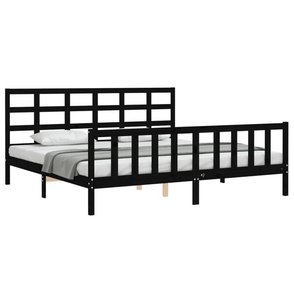vidaXL Estructura de cama con cabecero madera maciza negro 180x200 cm