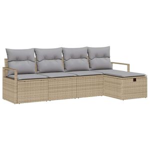 vidaXL Juego de Sof&aacute; 5 uds. 5 plaza Beige y Gris Claro rat&aacute;n sint&eacute;tico