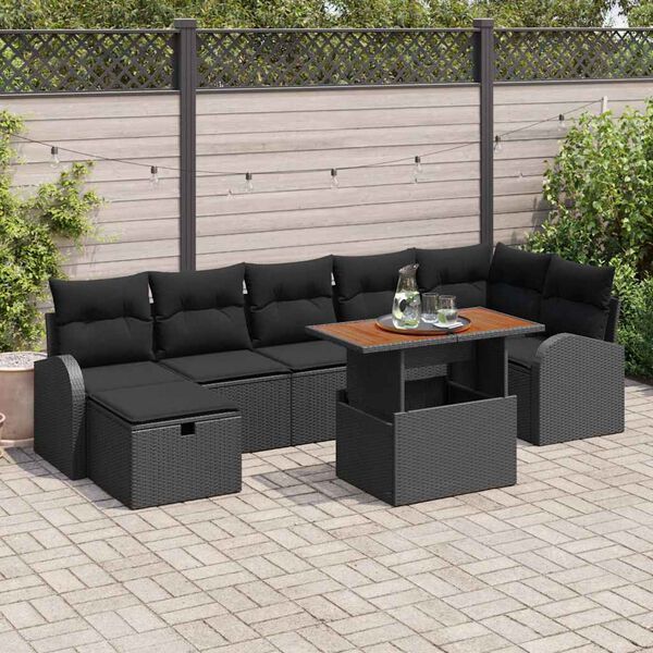 vidaXL Conjunto de sof&aacute; de jard&iacute;n con coj&iacute;n 8 pcs Negro Polirat&aacute;n
