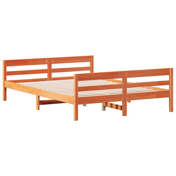 vidaXL Cama sin colch&oacute;n madera maciza de pino marr&oacute;n cera 120x200 cm
