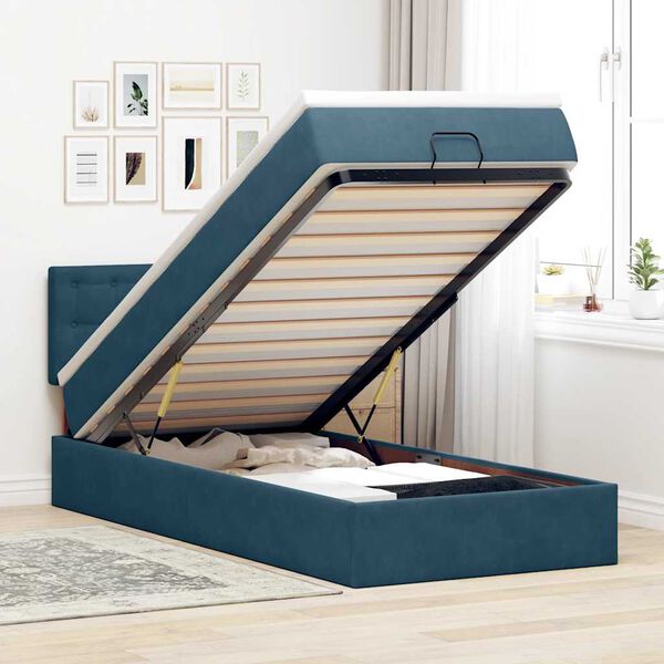 vidaXL Estructura de cama otomana con colch&oacute;n terciopelo azul oscuro