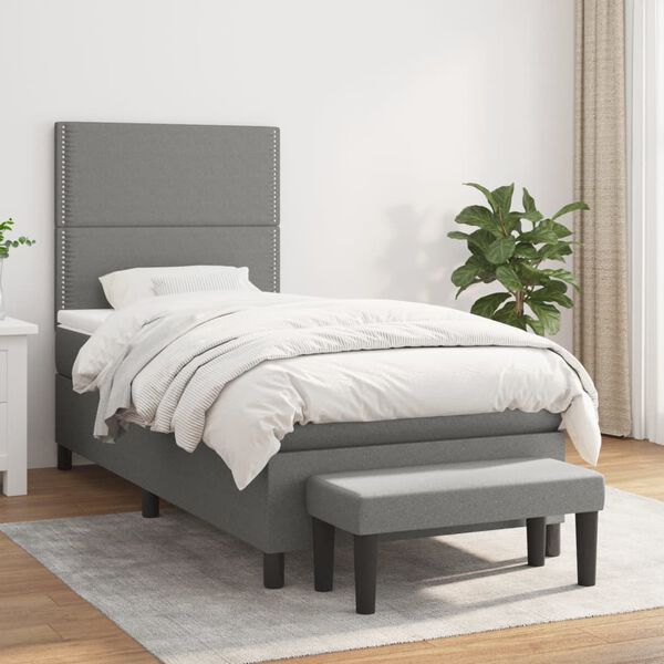 vidaXL Cama box spring con colch&oacute;n tela gris oscuro 100x200 cm