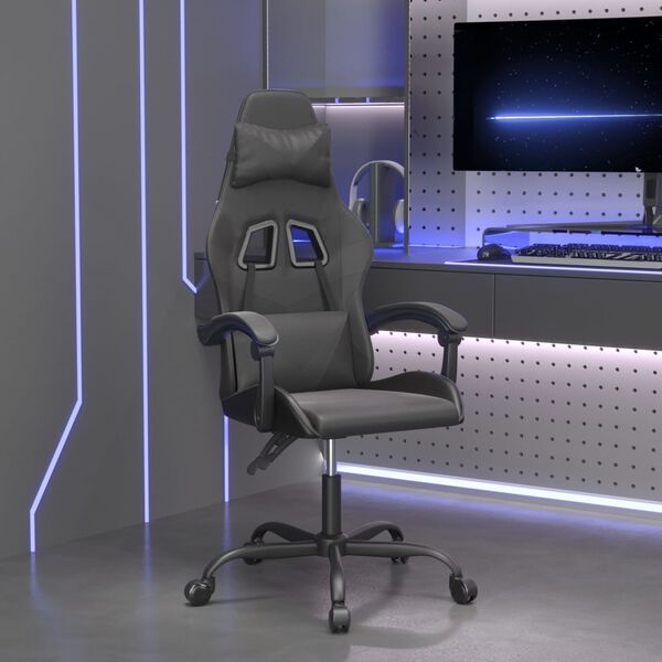 vidaXL Silla gaming giratoria cuero sintético negro