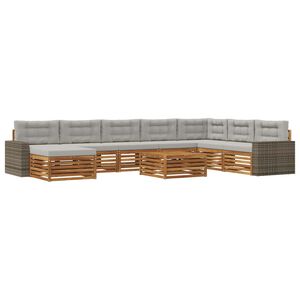 vidaXL Conjunto de sof&aacute;s de exterior 9 pcs Natural y Gris Claro
