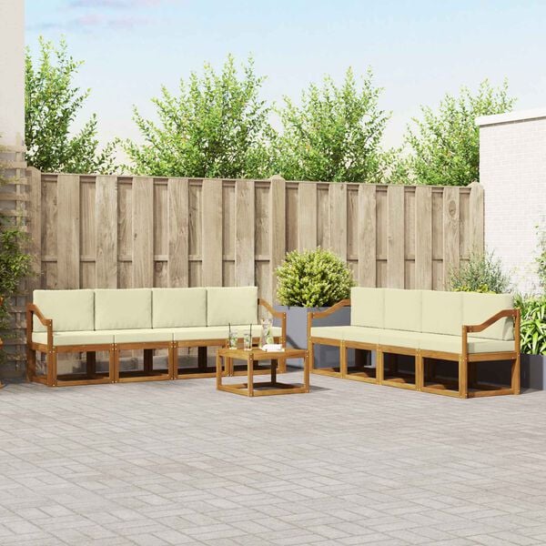 vidaXL Conjunto de sof&aacute;s de exterior con coj&iacute;n 9 pcs Natural y Crema