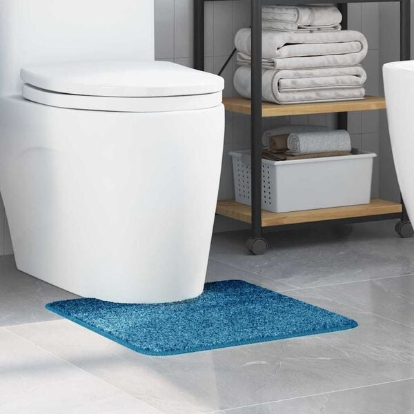 vidaXL Alfombra antideslizante para ba&ntilde;o con corte para inodoro Azul