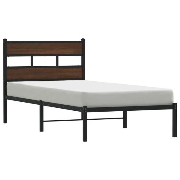 vidaXL Estructura cama con cabecero sin colch&oacute;n marr&oacute;n roble 100x200cm