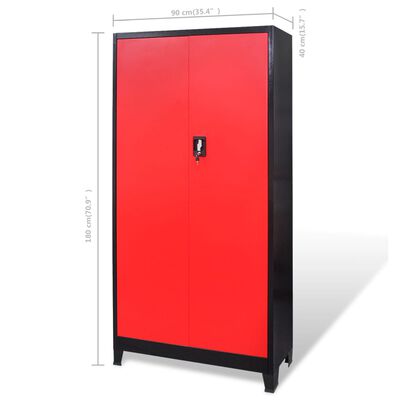vidaXL Armario de herramientas con baúl acero negro/rojo 90x40x180 cm
