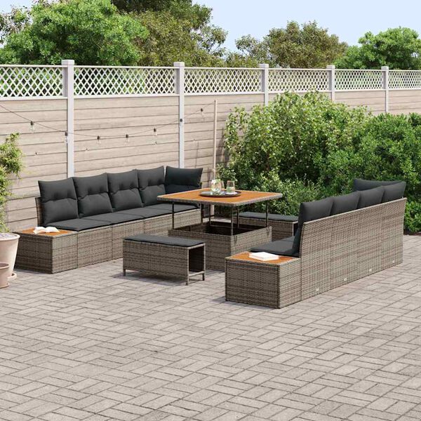 vidaXL Conjunto de sof&aacute;s de jard&iacute;n con coj&iacute;n 11 pcs Gris Polirat&aacute;n