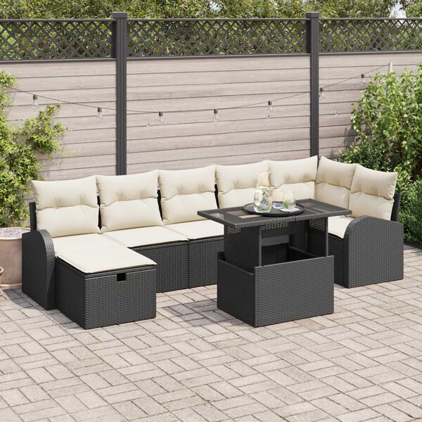 vidaXL Conjunto de sof&aacute; de jard&iacute;n con coj&iacute;n 8 pcs Negro Polirat&aacute;n