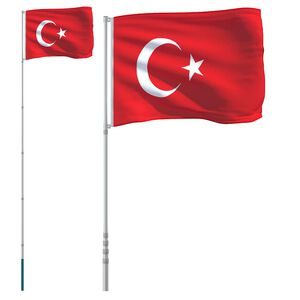 vidaXL M&aacute;stil y bandera de Turqu&iacute;a aluminio 5,5 m
