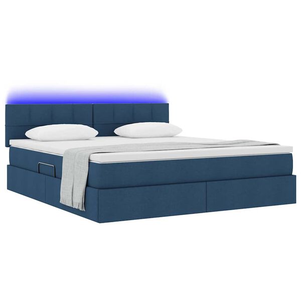 vidaXL Cama con almacenamiento y LED con LED Azul 160 x 200 cm tela