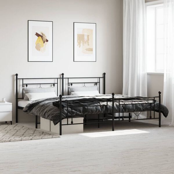 vidaXL Estructura cama sin colchón con estribo metal negro 200x200 cm