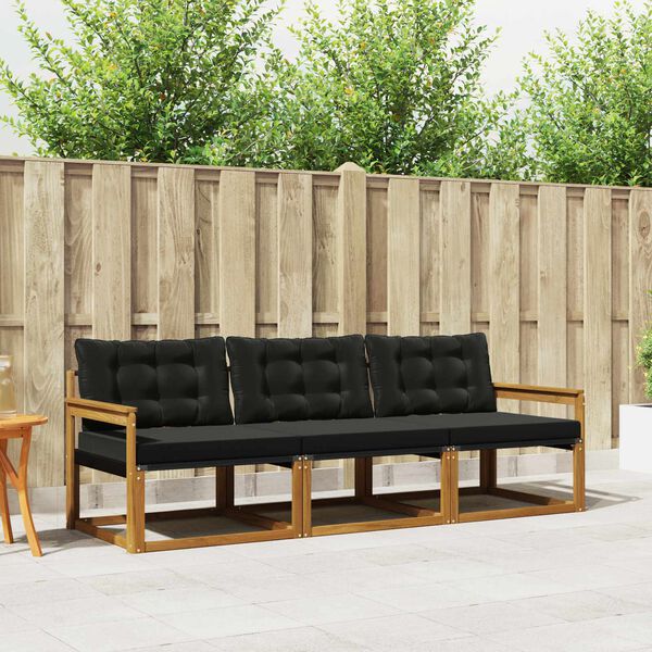 vidaXL Conjunto de sof&aacute;s de exterior con coj&iacute;n 3 pcs Natural y negro