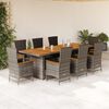 vidaXL Set comedor jard&iacute;n 9 pzas y cojines rat&aacute;n sint&eacute;tico gris