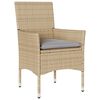 vidaXL Set comedor jard&iacute;n 3 pzas cojines rat&aacute;n sint&eacute;tico vidrio beige