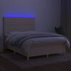 vidaXL Cama box spring colch&oacute;n y luces LED tela crema 140x190 cm