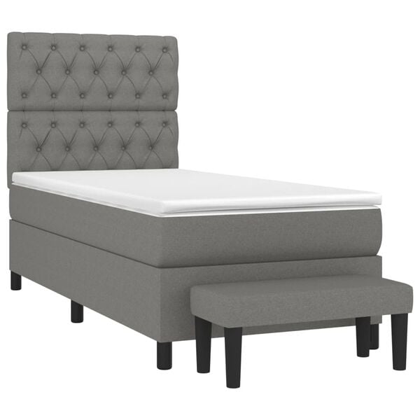 vidaXL Cama box spring con colch&oacute;n tela gris oscuro 80x200 cm
