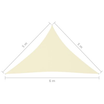 vidaXL Toldo de vela triangular tela Oxford color crema 5x5x6 m