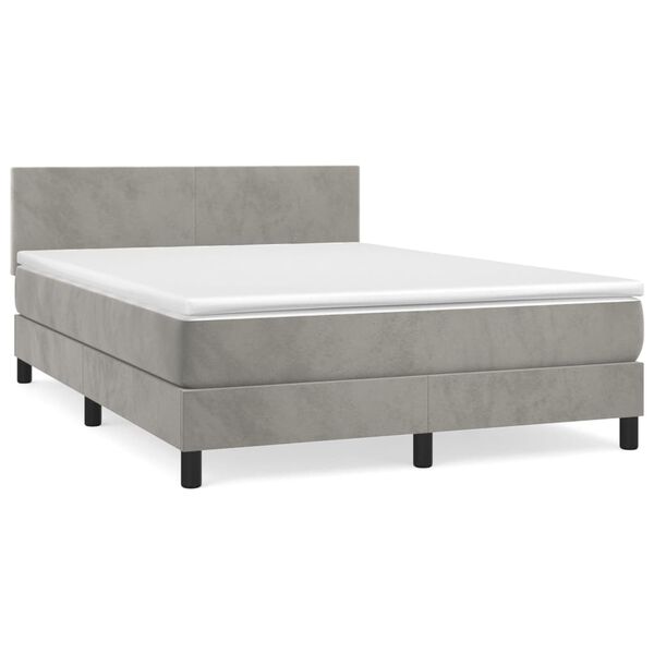vidaXL Cama box spring con colch&oacute;n terciopelo gris claro 140x200 cm