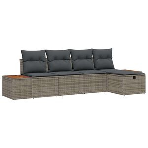 vidaXL Conjunto de sof&aacute; de jard&iacute;n con almohada 5 pcs Gris Polirat&aacute;n