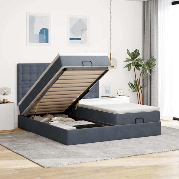 vidaXL Estructura cama otomana colchones terciopelo gris oscuro