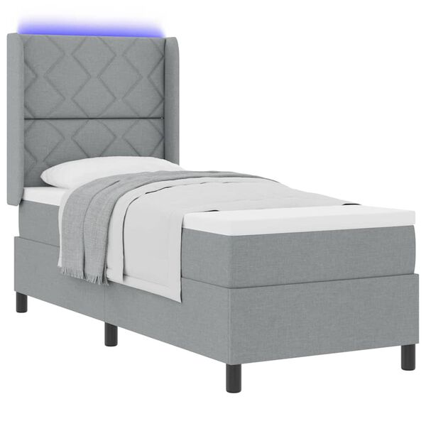 vidaXL Cama Box Spring LED con colch&oacute;n Gris Claro 80 x 200 cm tela