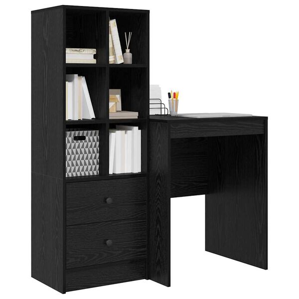vidaXL Escritorio con caj&oacute;n 2 pcs Roble Negro