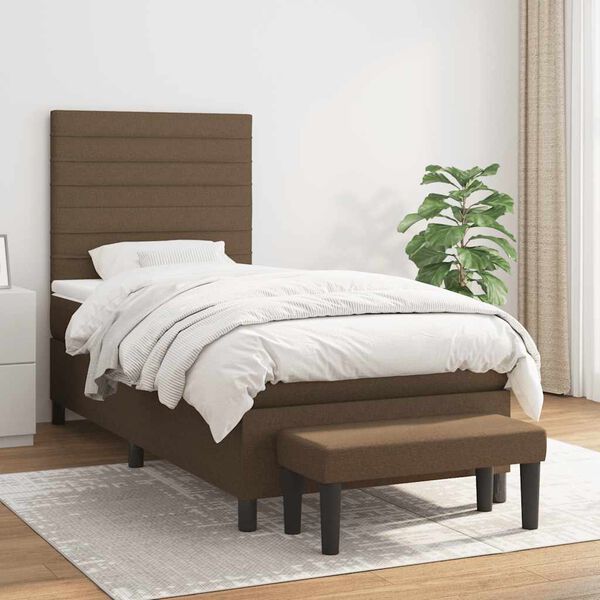 vidaXL Cama box spring con colch&oacute;n tela marr&oacute;n oscuro 90x200 cm