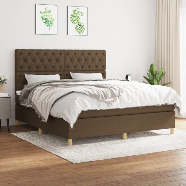 vidaXL Cama box spring con colch&oacute;n tela marr&oacute;n oscuro 160x200 cm