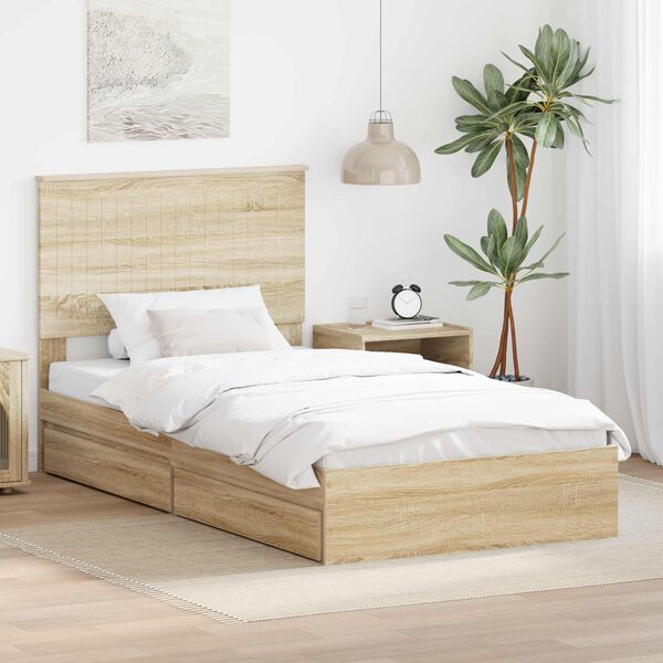 vidaXL Cama con almacenamiento con cabecera Roble Sonoma 100 x 200 cm