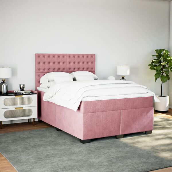vidaXL Cama box spring con colchón terciopelo rosa 140x190 cm