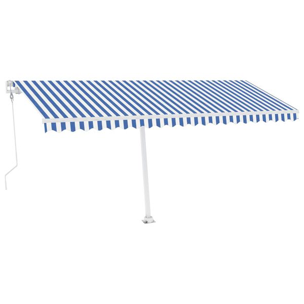 vidaXL Toldo autom&aacute;tico LED sensor de viento azul y blanco 500x350 cm