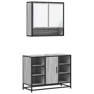 vidaXL Set de muebles de ba&ntilde;o 2 pzas madera contrachapada gris sonoma