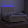 vidaXL Cama box spring colch&oacute;n y luces LED tela crema 140x200 cm