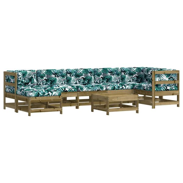 vidaXL Juego de muebles jard&iacute;n 8 pzas y cojines madera pino impregnada