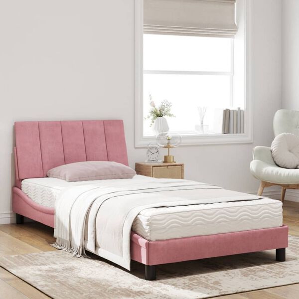 vidaXL Cama con colch&oacute;n Hanko terciopelo rosa 100x200 cm