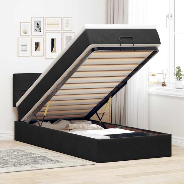 vidaXL Cama otomana con colchón y luces LED terciopelo negro 80x200cm
